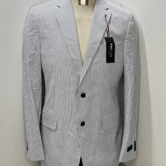 NEW TOMMY HILIFIGER Men's Suit Jacket Modern Fit Size 42L White/Blue - Picture 1 of 7